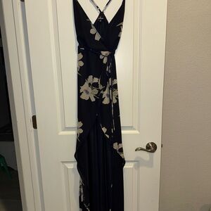 Lulu's Navy and Cream Floral High Low Dress